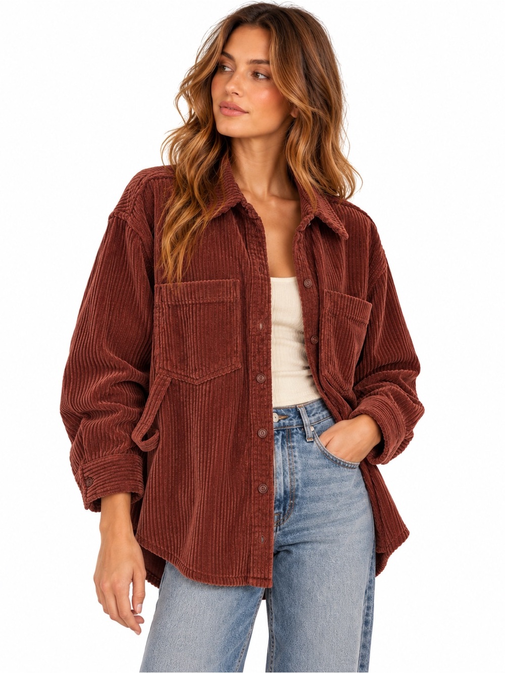 Aritzia Sunday Best corduroy shacket utility carpenter chocolate brown oversized